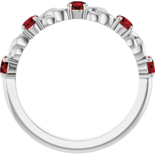 14K Gold Round Natural Mozambique Garnet Accented Stackable Ring – 3mm Stones - White Gold - view 2