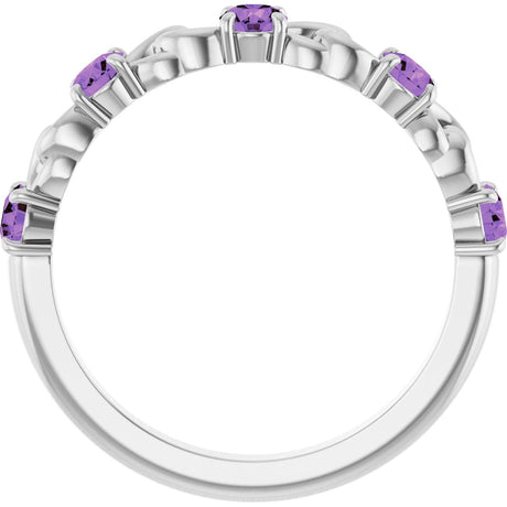 Platinum Round Natural Amethyst Accented Stackable Ring – 3mm Stones - view 2
