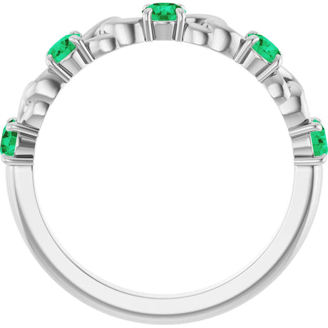 Platinum Round Natural Emerald Accented Stackable Ring – 3mm Stones - view 2