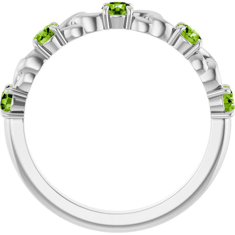 Platinum Round Natural Peridot Accented Stackable Ring – 3mm Stones - view 2
