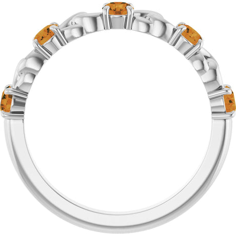 Platinum Round Natural Citrine Accented Stackable Ring – 3mm Stones - view 2