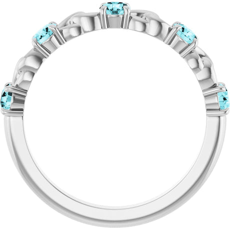 Platinum Round Natural Blue Zircon Accented Stackable Ring – 3mm Stones - view 2