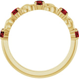 14K Gold Round Natural Mozambique Garnet Accented Stackable Ring – 3mm Stones - Yellow Gold - view 2