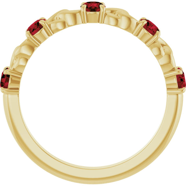 14K Gold Round Natural Mozambique Garnet Accented Stackable Ring – 3mm Stones - Yellow Gold - view 2