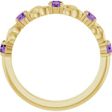 14K Gold Round Natural Amethyst Accented Stackable Ring – 3mm Stones - Yellow Gold - view 2