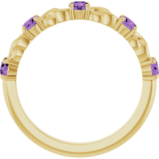 14K Gold Round Natural Amethyst Accented Stackable Ring – 3mm Stones - Yellow Gold - view 2