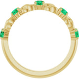 14K Gold Round Natural Emerald Accented Stackable Ring – 3mm Stones - Yellow Gold - view 2