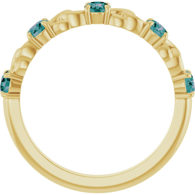 14K Gold Round Lab-Grown Alexandrite Accented Stackable Ring – 3mm Stones - Yellow Gold - view 2