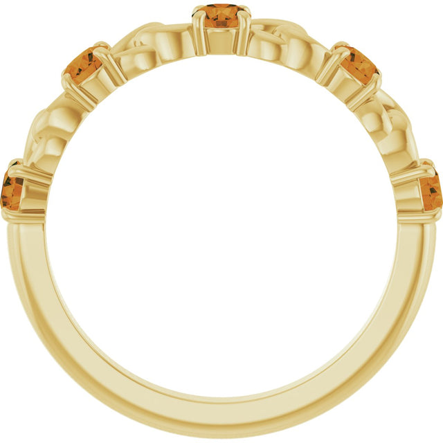 14K Gold Round Natural Citrine Accented Stackable Ring – 3mm Stones - Yellow Gold - view 2