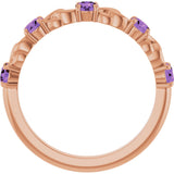 14K Gold Round Natural Amethyst Accented Stackable Ring – 3mm Stones - Rose Gold - view 2