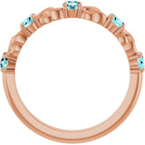 14K Gold Round Natural Blue Zircon Accented Stackable Ring – 3mm Stones - Rose Gold - view 2