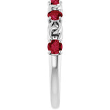 Platinum Round Lab-Grown Ruby Accented Stackable Ring – 3mm Stones - view 4