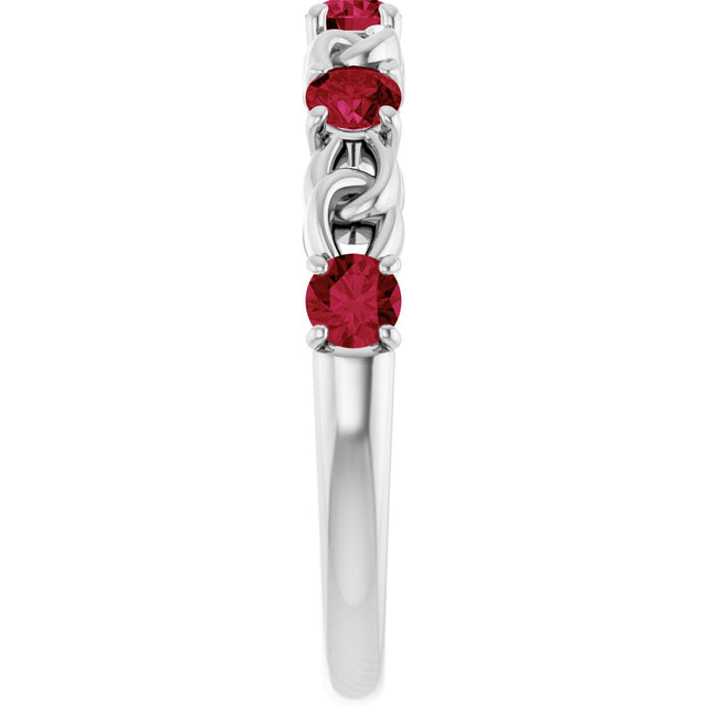 14K Gold Round Lab-Grown Ruby Accented Stackable Ring – 3mm Stones - White Gold - view 4