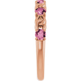 14K Gold Round Natural Pink Tourmaline Accented Stackable Ring – 3mm Stones - Rose Gold - view 4