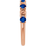 14K Gold Round Natural Blue Sapphire Accented Stackable Ring – 3mm Stones - Rose Gold - view 4