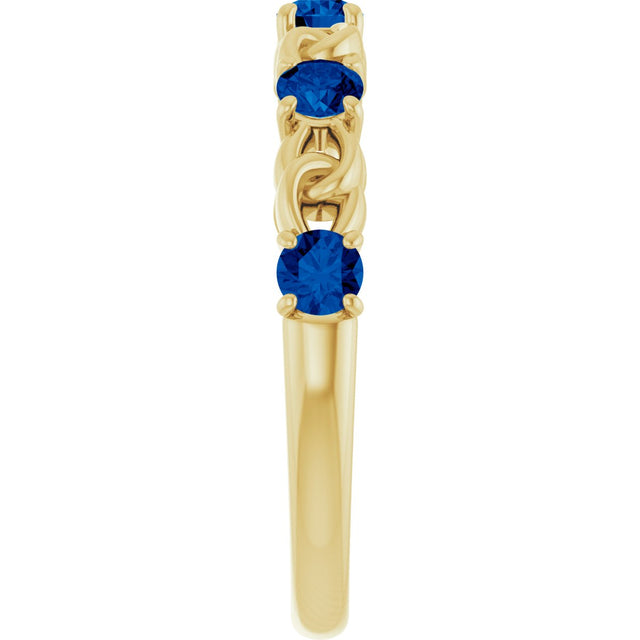 14K Gold Round Lab-Grown Blue Sapphire Accented Stackable Ring – 3mm Stones - Yellow Gold - view 4
