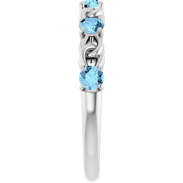 Platinum Round Natural Aquamarine Accented Stackable Ring – 3mm Stones - view 4