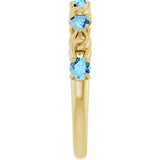 14K Gold Round Natural Aquamarine Accented Stackable Ring – 3mm Stones - Yellow Gold - view 4