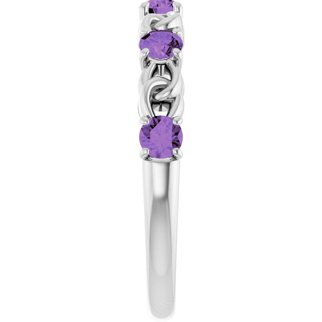 14K Gold Round Natural Amethyst Accented Stackable Ring – 3mm Stones - White Gold - view 4