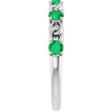 14K Gold Round Natural Emerald Accented Stackable Ring – 3mm Stones - White Gold - view 4