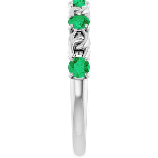 14K Gold Round Lab-Grown Emerald Accented Stackable Ring – 3mm Stones - White Gold - view 4