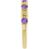 14K Gold Round Natural Amethyst Accented Stackable Ring – 3mm Stones - Yellow Gold - view 4