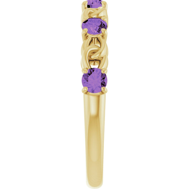 14K Gold Round Natural Amethyst Accented Stackable Ring – 3mm Stones - Yellow Gold - view 4