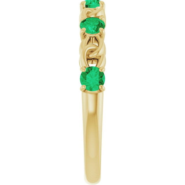 14K Gold Round Natural Emerald Accented Stackable Ring – 3mm Stones - Yellow Gold - view 4