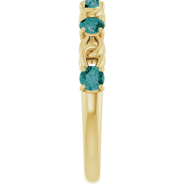 14K Gold Round Lab-Grown Alexandrite Accented Stackable Ring – 3mm Stones - Yellow Gold - view 4