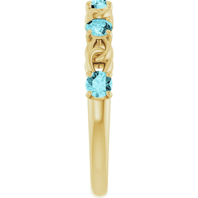 14K Gold Round Natural Blue Zircon Accented Stackable Ring – 3mm Stones - Yellow Gold - view 4