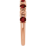 14K Gold Round Natural Mozambique Garnet Accented Stackable Ring – 3mm Stones - Rose Gold - view 4