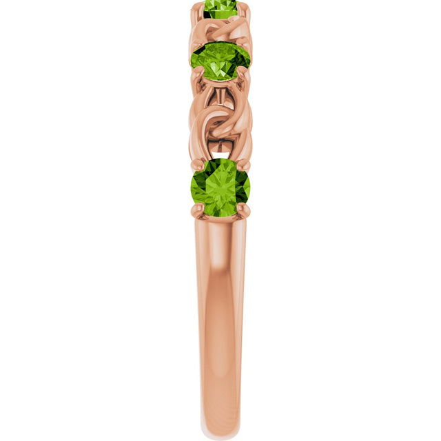 14K Gold Round Natural Peridot Accented Stackable Ring – 3mm Stones - Rose Gold - view 4