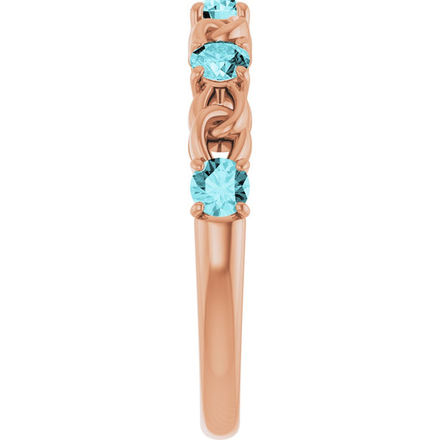 14K Gold Round Natural Blue Zircon Accented Stackable Ring – 3mm Stones - Rose Gold - view 4