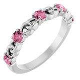 Platinum Round Natural Pink Tourmaline Accented Stackable Ring – 3mm Stones