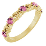 14K Gold Round Natural Pink Tourmaline Accented Stackable Ring – 3mm Stones - Yellow Gold