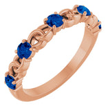 14K Gold Round Natural Blue Sapphire Accented Stackable Ring – 3mm Stones - Rose Gold