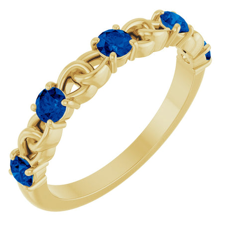 14K Gold Round Natural Blue Sapphire Accented Stackable Ring – 3mm Stones - Yellow Gold