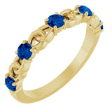 14K Gold Round Lab-Grown Blue Sapphire Accented Stackable Ring – 3mm Stones - Yellow Gold