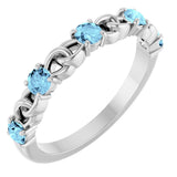 14K Gold Round Natural Aquamarine Accented Stackable Ring – 3mm Stones - White Gold