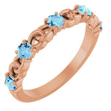 14K Gold Round Natural Aquamarine Accented Stackable Ring – 3mm Stones - Rose Gold