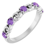 Platinum Round Natural Amethyst Accented Stackable Ring – 3mm Stones