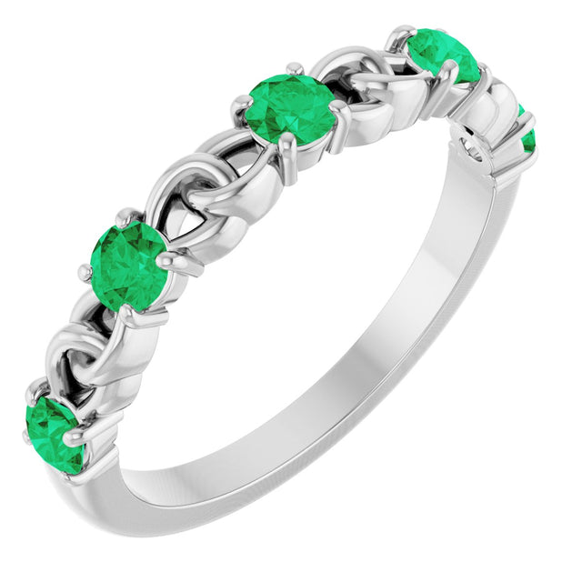 Platinum Round Lab-Grown Emerald Accented Stackable Ring – 3mm Stones