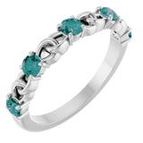 14K Gold Round Lab-Grown Alexandrite Accented Stackable Ring – 3mm Stones - White Gold