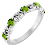 14K Gold Round Natural Peridot Accented Stackable Ring – 3mm Stones - White Gold