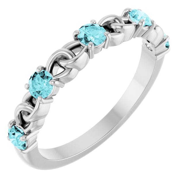 Platinum Round Natural Blue Zircon Accented Stackable Ring – 3mm Stones