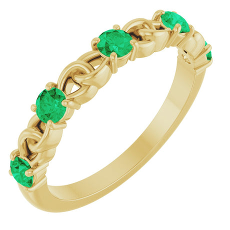 14K Gold Round Lab-Grown Emerald Accented Stackable Ring – 3mm Stones - Yellow Gold