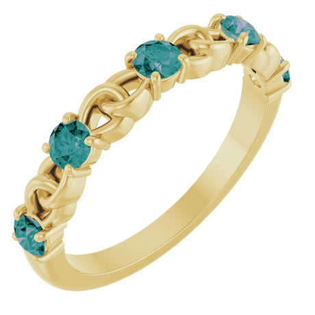 14K Gold Round Lab-Grown Alexandrite Accented Stackable Ring – 3mm Stones - Yellow Gold