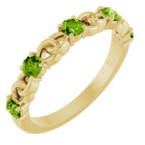 14K Gold Round Natural Peridot Accented Stackable Ring – 3mm Stones - Yellow Gold