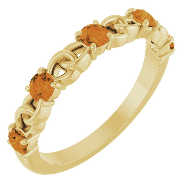 14K Gold Round Natural Citrine Accented Stackable Ring – 3mm Stones - Yellow Gold