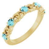 14K Gold Round Natural Blue Zircon Accented Stackable Ring – 3mm Stones - Yellow Gold